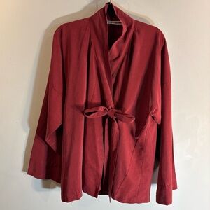 MS EMMA DESIGNS Sz XL (estimated) Brick Red Kimono-Style Top Jacket with Bow